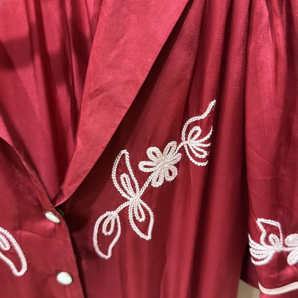 THE GREAT. Red Embroidered Button-Front Maxi Dress - Picture 7 of 8